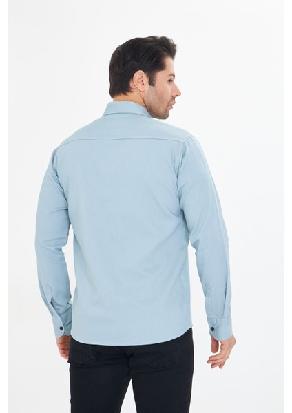 Erkek Mint Slim Fit Dar Kalıp Çift Cepli Pamuklu Kot Gömlek fırsatları