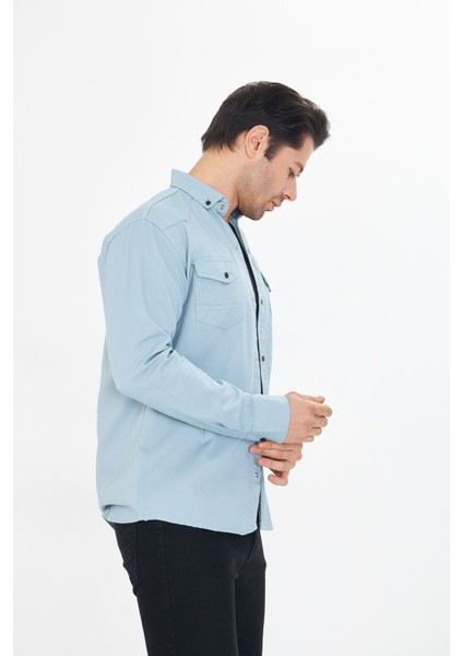 Erkek Mint Slim Fit Dar Kalıp Çift Cepli Pamuklu Kot Gömlek indirimleri