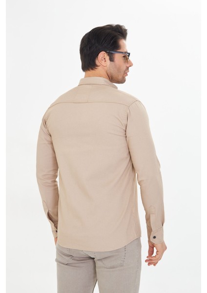 Erkek Vizon Slim Fit Dar Kalıp Çift Cepli Pamuklu Kot Gömlek fırsatları