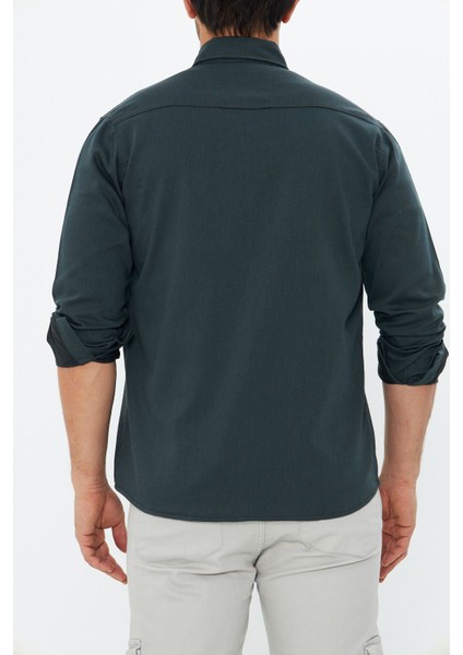 Erkek Neft Slim Fit Dar Kalıp Çift Cepli Pamuklu Kot Gömlek