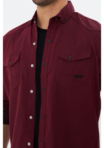 Erkek Bordo Slim Fit Dar Kalıp Çift Cepli Pamuklu Kot Gömlek fiyatları