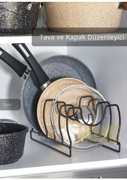 Tava Kapak Düzenleyici Paslanmaz 5 Bölmeli Tabaklık Siyah