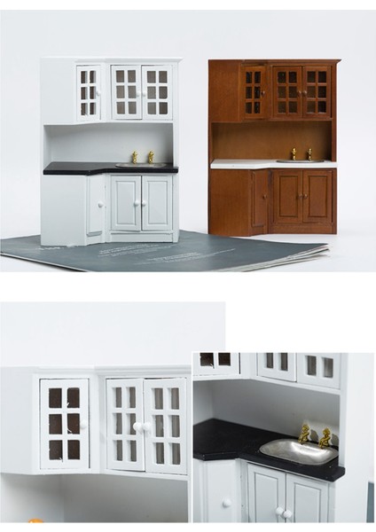 1/12 Dollhouse Mutfak Yemek Odası Mutfak Dolapları Lavabo Mobilya Modeli Dollhouse Dekor Zanaat Beyaz (Yurt Dışından) modelleri