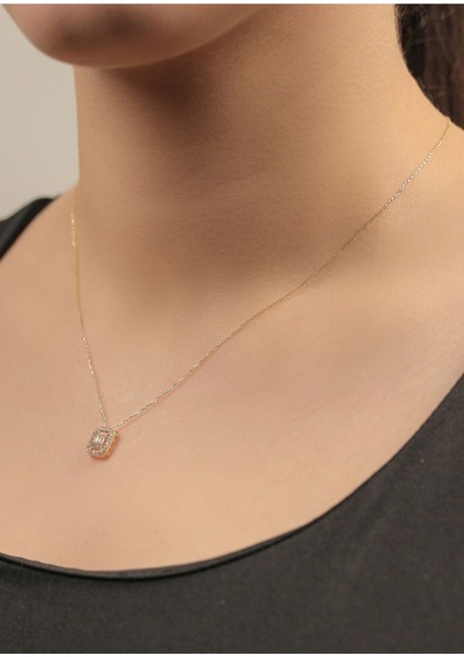 1,80 gr (Gram) Baget Taşlı Kolye 45 cm 14 Ayar Altın