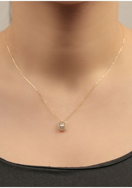 1,80 gr (Gram) Baget Taşlı Kolye 45 cm 14 Ayar Altın