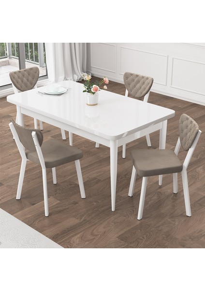 Jem Serisi 70 x 114 Beyaz Mutfak Masası Takımı 4 Sandalye