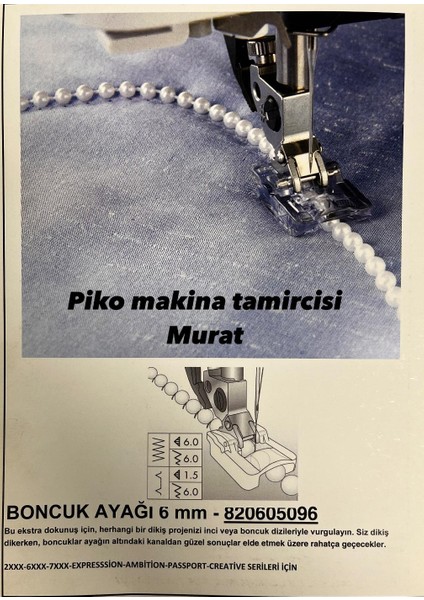 820605096 Pfaff Boncuk Dikme Ayağı 6mm
