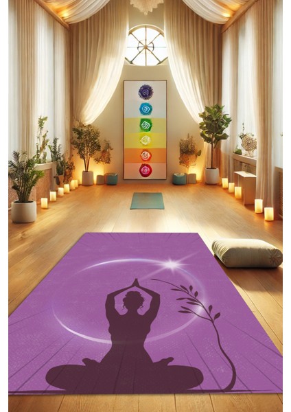 Yoga Meditasyon Mandala Temalı Kaymaz Tabanlı Dijital Baskı Meditasyon Halısı