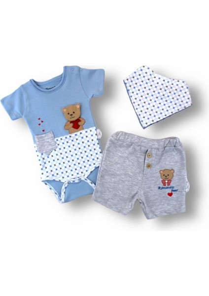 Romantik Ayıcık Body Kısa Kol 3'lü Takım