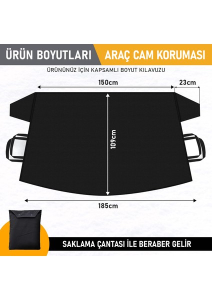 Buz ve Kar Önleyici Araç Ön Cam Örtüsü Brandası / Oto Cam Güneşlik (185X109CM) Xl Siyah