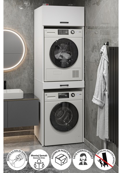 Çamaşır Makinesi Dolabı Kurutma Makinesi Dolabı Banyo Dolabı Irmak Beyaz