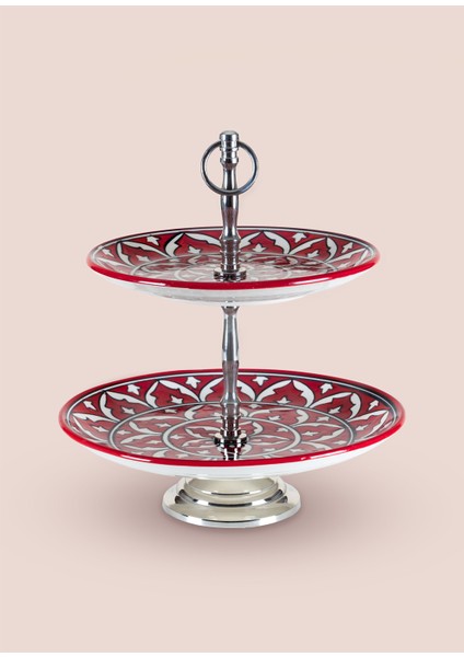 Corallo 2 Katlı Kek Pasta Servisi Kırmızı 13X11X11