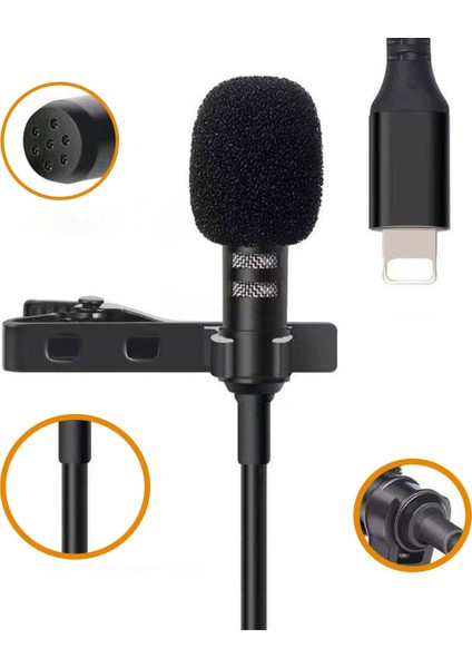 JH-041 Cep Telefonu Için Lightning Youtuber Yaka Mikrofonu