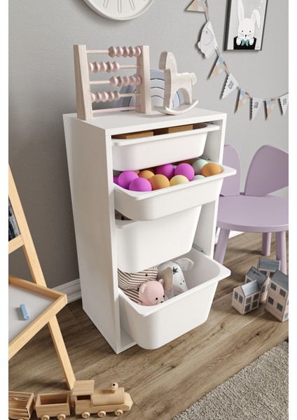 Mdf - Small Mono 4 Sepetli Oyuncak Dolabı