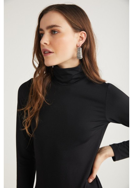 Modest Katja Kadın Vücudu Tamamen Saran Slim Fit Dar Kesim Dik Yaka Midi Boy Siyah Elbise fırsatları