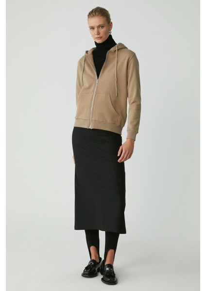 Modest Cherısh Kadın Içi Polarlı Yumuşacık Kalın Kumaşlı Kapüşonlu Fermuarlı Vizon Sweatshirt fırsatları