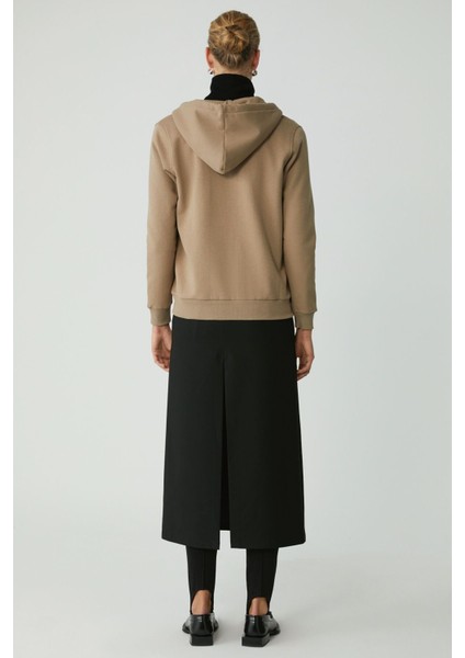 Modest Cherısh Kadın Içi Polarlı Yumuşacık Kalın Kumaşlı Kapüşonlu Fermuarlı Vizon Sweatshirt