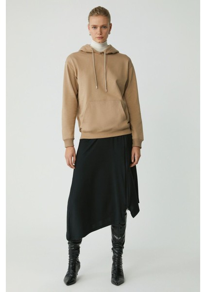 Modest Abelia Kadın Içi Polarlı Yumuşacık Kalın Kumaşlı Kapüşonlu Comfort Fit Vizon Sweatshirt