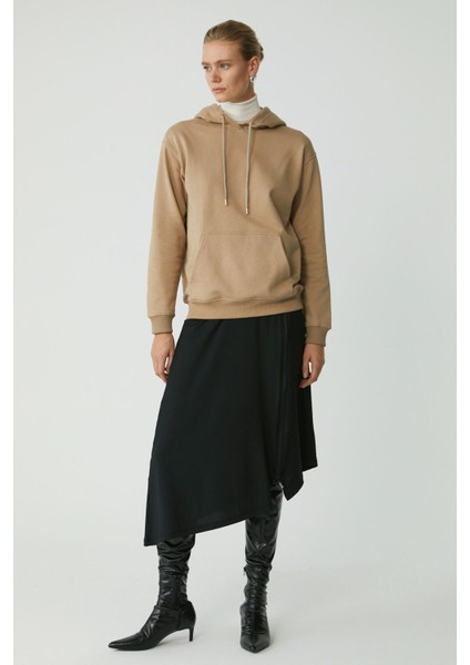 Modest Abelia Kadın Içi Polarlı Yumuşacık Kalın Kumaşlı Kapüşonlu Comfort Fit Vizon Sweatshirt