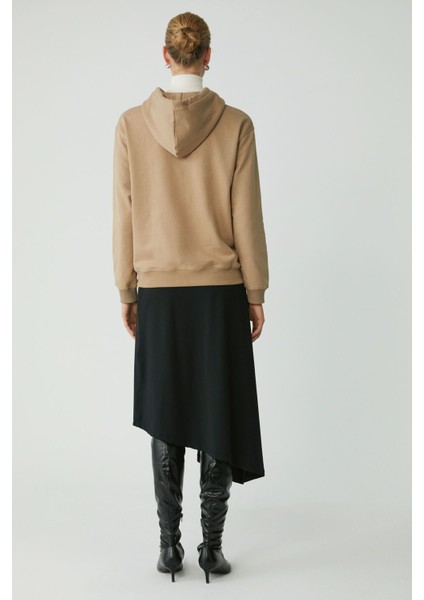 Modest Abelia Kadın Içi Polarlı Yumuşacık Kalın Kumaşlı Kapüşonlu Comfort Fit Vizon Sweatshirt