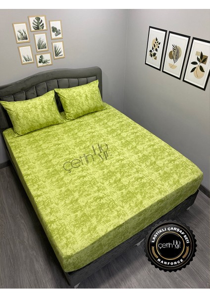 Kumaş Lastikli Çarşaf Seti Çift Kişilik ve Battal Boy Gölge Yeşil 160 x 200