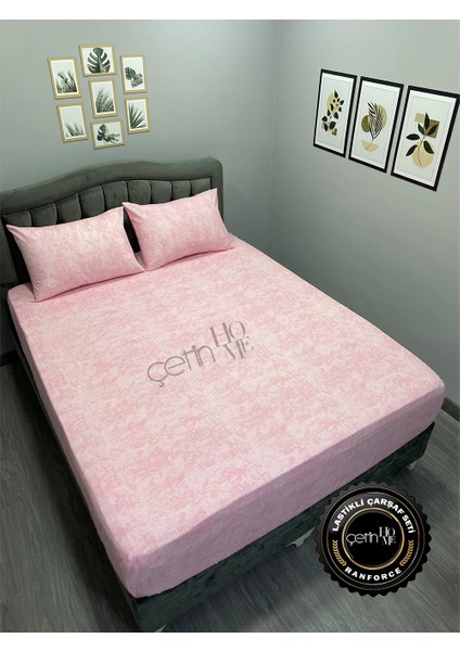 Kumaş Lastikli Çarşaf Seti Çift Kişilik ve Battal Boy Gölge Pudra 180 x 200