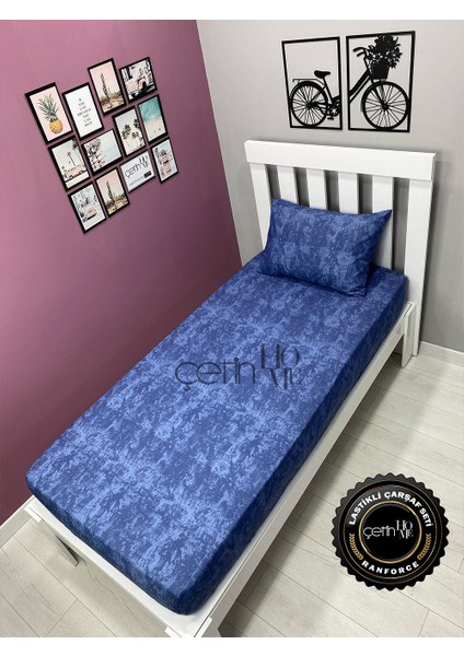 Kumaş Lastikli Çarşaf Seti Tek Kişilik 3 Ebat Gölge Indigo 100 x 200