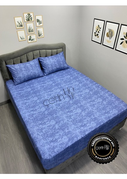Kumaş Lastikli Çarşaf Seti Çift Kişilik ve Battal Boy Gölge Indigo 160 x 200