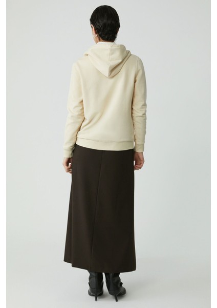 Ethiquet Cherish Kadın İçi Polarlı Yumuşak Kalın Kumaşlı Kapüşonlu Fermuarlı Comfort Fit Vanilya Sweatshirt