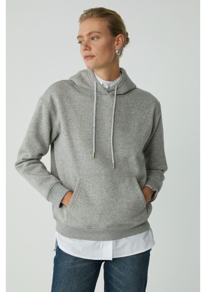 Modest Abelıa Kadın Pamuklu Içi Polarlı Yumuşacık Kalın Kumaşlı Kapüşonlu Örme Grimelanj Sweatshirt