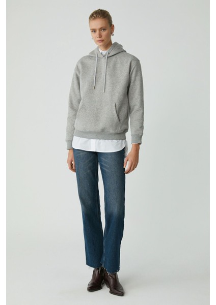 Modest Abelıa Kadın Pamuklu Içi Polarlı Yumuşacık Kalın Kumaşlı Kapüşonlu Örme Grimelanj Sweatshirt