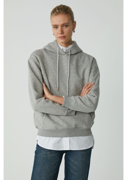 Modest Abelıa Kadın Pamuklu Içi Polarlı Yumuşacık Kalın Kumaşlı Kapüşonlu Örme Grimelanj Sweatshirt