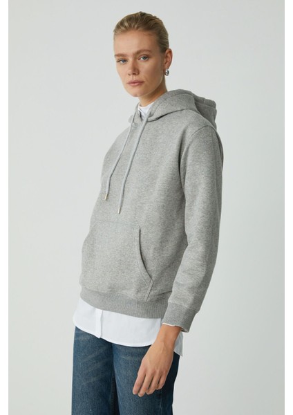 Modest Abelıa Kadın Pamuklu Içi Polarlı Yumuşacık Kalın Kumaşlı Kapüşonlu Örme Grimelanj Sweatshirt