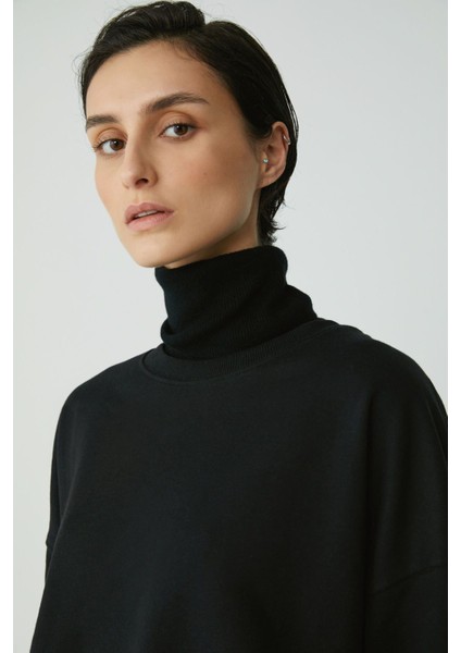 Modest Barborabb Kadın Relaxed Içi Polarlı Yumuşacık Comfort Fit Siyah Büyük Beden Sweatshirt fırsatları