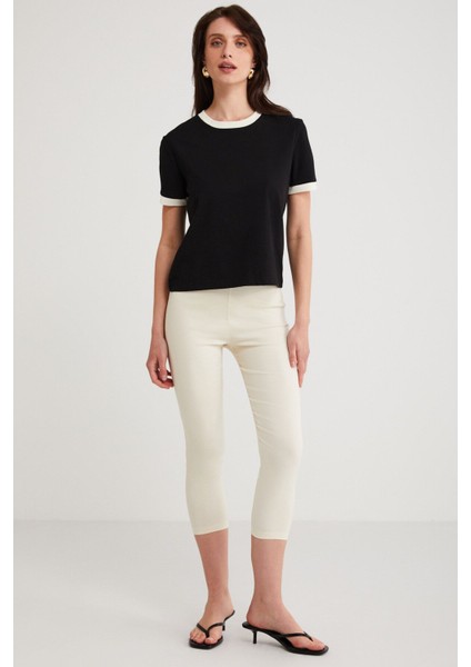 Modest Ashley Kadın %100 Organik Pamuk Regular Fit Normal Kalıp Bisiklet Yaka Siyah T-shirt