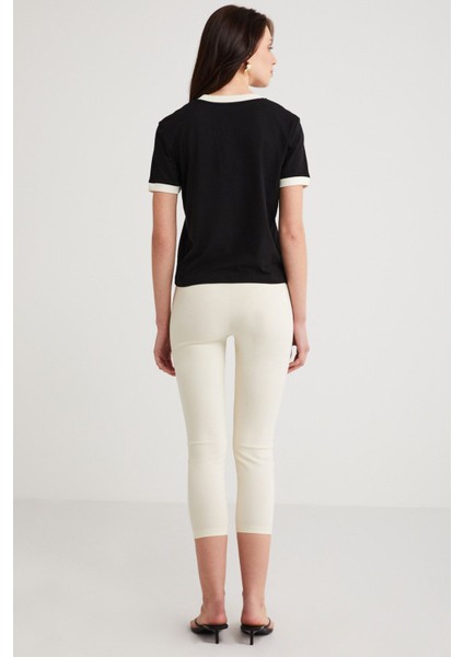 Modest Ashley Kadın %100 Organik Pamuk Regular Fit Normal Kalıp Bisiklet Yaka Siyah T-shirt