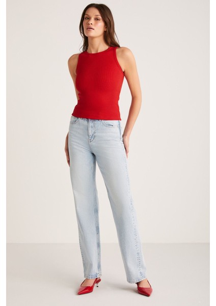 Modest Selena Kadın Regular Fit Normal Kalıp Kalın Askılı Sıfır Kollu Örme Kırmızı Atlet fırsatları