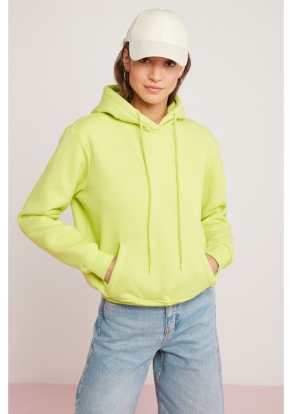 Modest Diane Kadın Içi Polarlı Yumuşacık Comfort Fit Kapüşonlu Yeşil Sweatshirt fiyatları