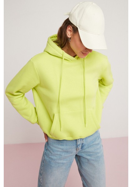 Modest Diane Kadın Içi Polarlı Yumuşacık Comfort Fit Kapüşonlu Yeşil Sweatshirt modelleri
