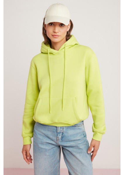 Modest Diane Kadın Içi Polarlı Yumuşacık Comfort Fit Kapüşonlu Yeşil Sweatshirt indirimleri
