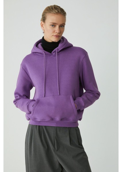 Modest Diane Kadın Içi Polarlı Yumuşacık Comfort Fit Kapüşonlu Mor Sweatshirt