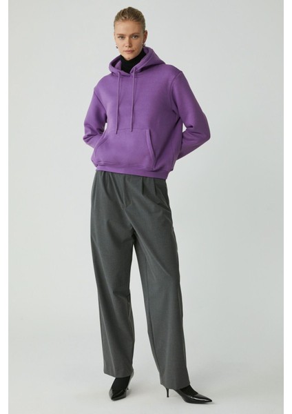 Modest Diane Kadın Içi Polarlı Yumuşacık Comfort Fit Kapüşonlu Mor Sweatshirt fiyatları