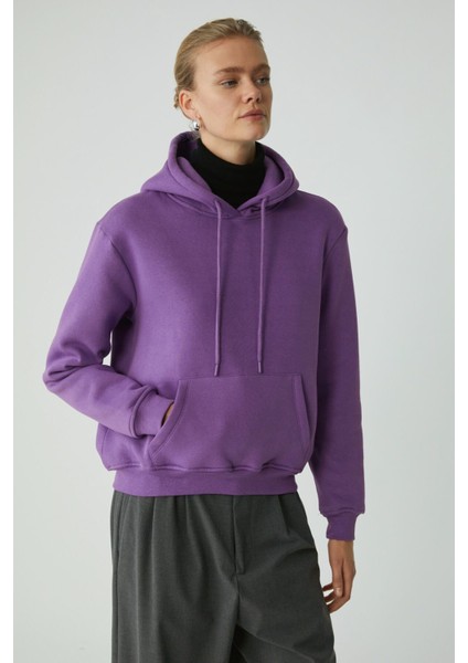 Modest Diane Kadın Içi Polarlı Yumuşacık Comfort Fit Kapüşonlu Mor Sweatshirt indirimleri