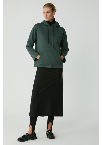 Ethiquet Piper Kadın İçi Polarlı Yumuşacık Confort Fit Kapüşonlu Kanguru Cep Yeşil Sweatshirt fiyatları
