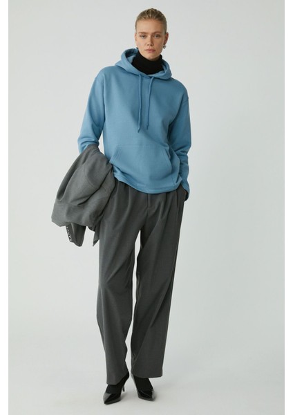 Modest Pıper Kadın Içi Polarlı Yumuşacık Comfort Fit Kapüşonlu Kanguru Cepli Mavi Sweatshirt fiyatları