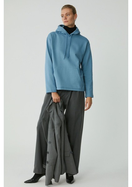 Modest Pıper Kadın Içi Polarlı Yumuşacık Comfort Fit Kapüşonlu Kanguru Cepli Mavi Sweatshirt fırsatları