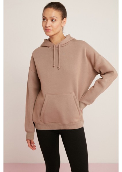 Ethiquet Carly Kadın İçi Polarlı Yumuşacık Kapüşonlu Kanguru Cepli Oversize Pembe Sweatshirt fiyatları