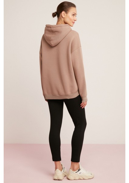 Ethiquet Carly Kadın İçi Polarlı Yumuşacık Kapüşonlu Kanguru Cepli Oversize Pembe Sweatshirt