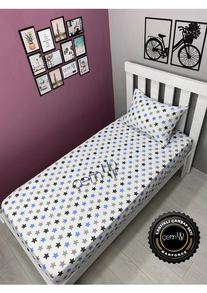 Kumaş Lastikli Çarşaf Seti Tek Kişilik 3 Ebat Yıldız Mavi 100 x 200