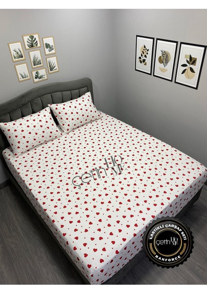 Kumaş Lastikli Çarşaf Seti Çift Kişilik ve Battal Boy Kalp 160 x 200